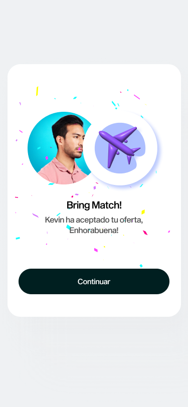 BringIt Match - Conexión exitosa entre viajero y comprador para envío internacional